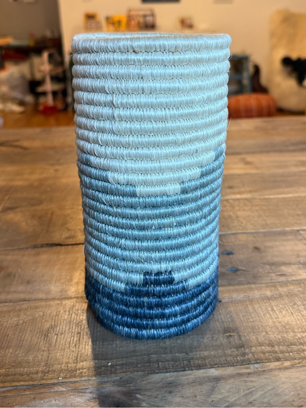 Handwoven Ombre Rope Vase - Cream to Blue